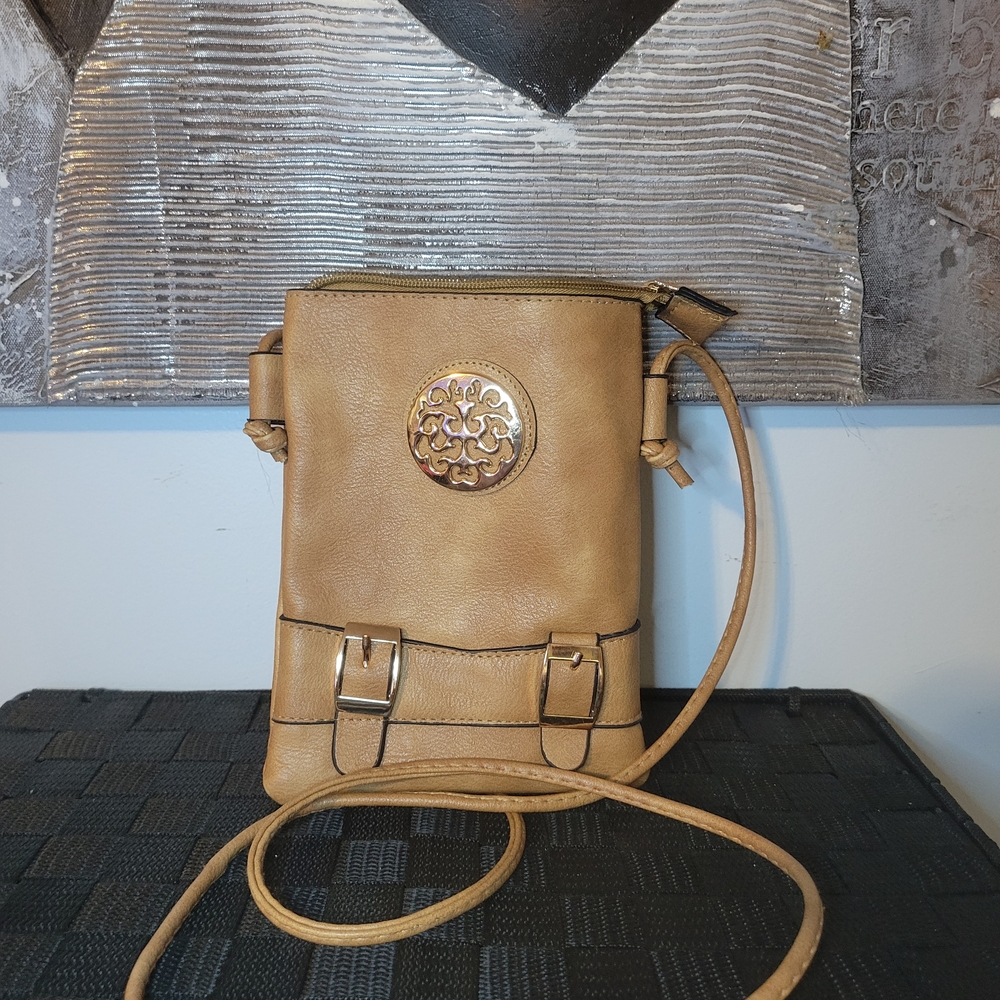Tan Crossbody Bag with Gold Accent